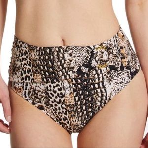 Bleu Rod Beattie Walk On The Wild Side Draped Hi Waist Swim Bottom Natural